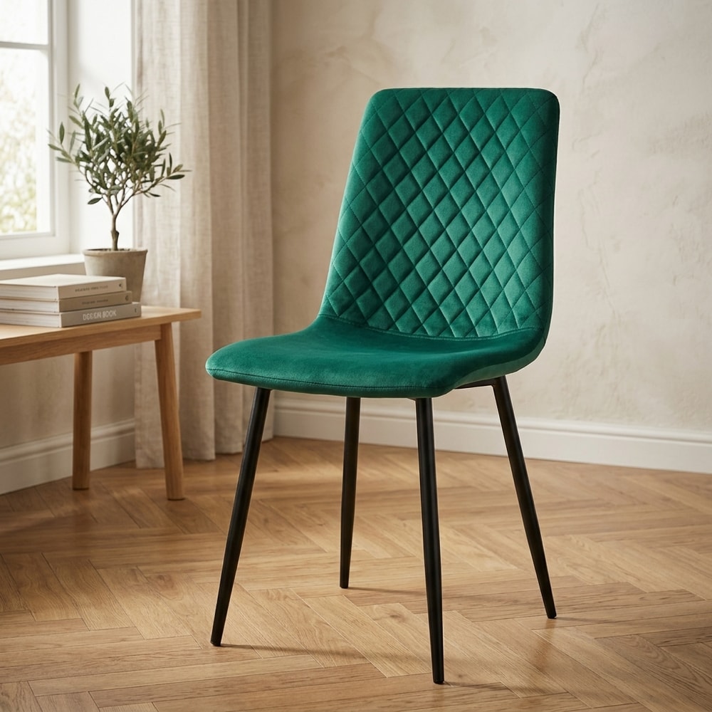 Silla de comedor en terciopelo verde y metal