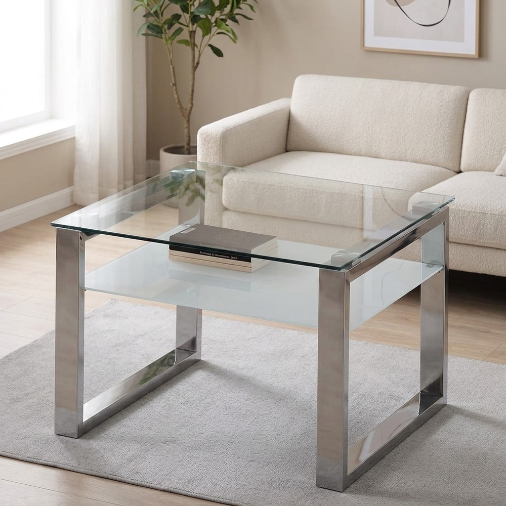 Mesa de centro cuadrada de cristal y acero