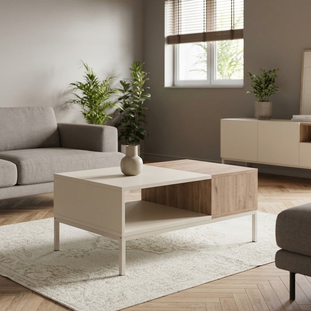 Mesa de centro bicolor con hueco y almacenaje