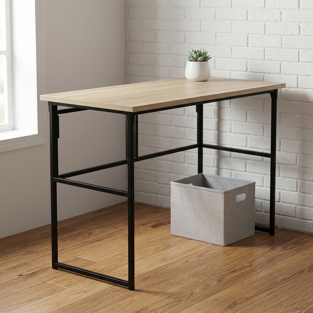 Mesa de escritorio plegable roble y metal negro