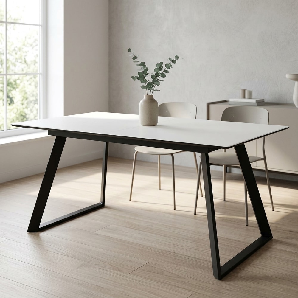 Mesa de comedor extensible blanca y negra