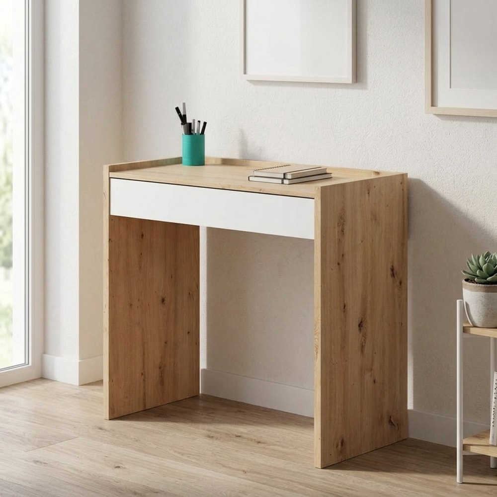 Escritorio juvenil con cajón roble y blanco