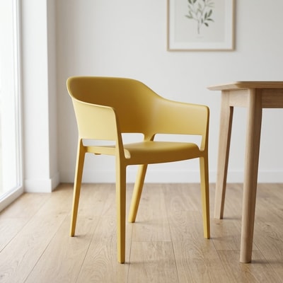 Silla moderna amarilla con reposabrazos