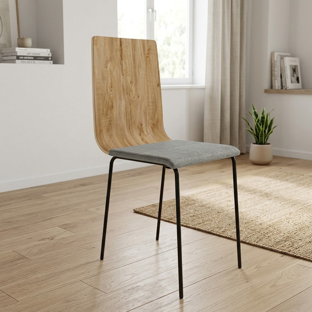 Pack 4 sillas de comedor asiento gris y madera