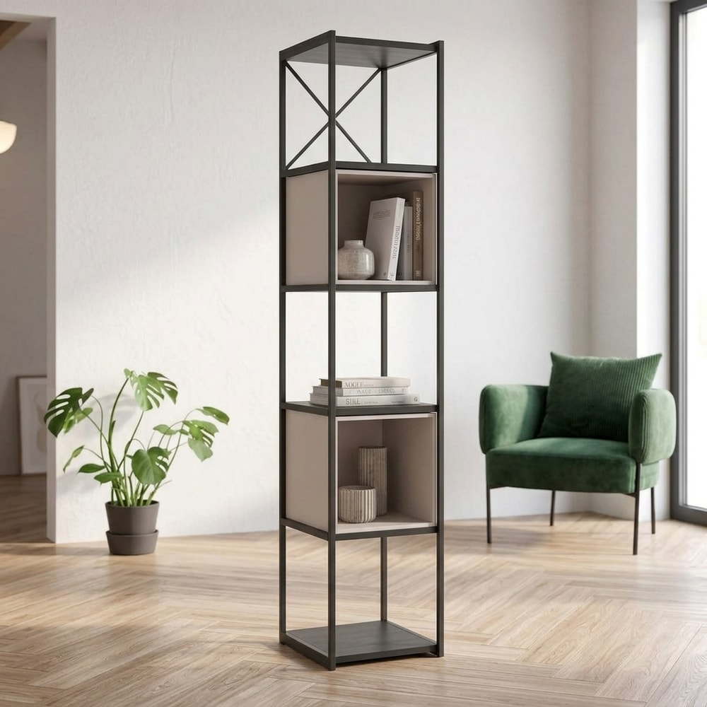 Estantería Moderna con Cubos Crema y Negro