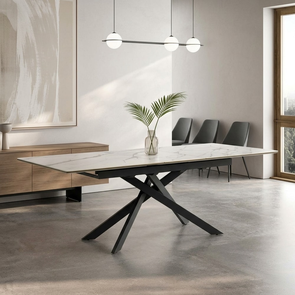 Mesa de comedor extensible cerámica blanca mate