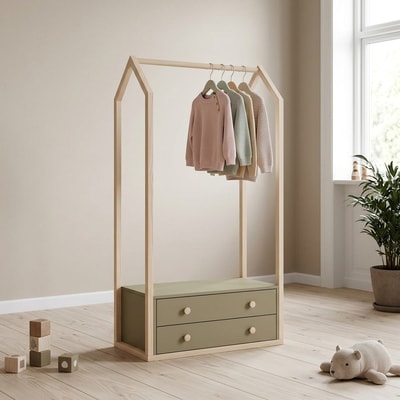 Perchero Infantil Casita 2 Cajones Verde