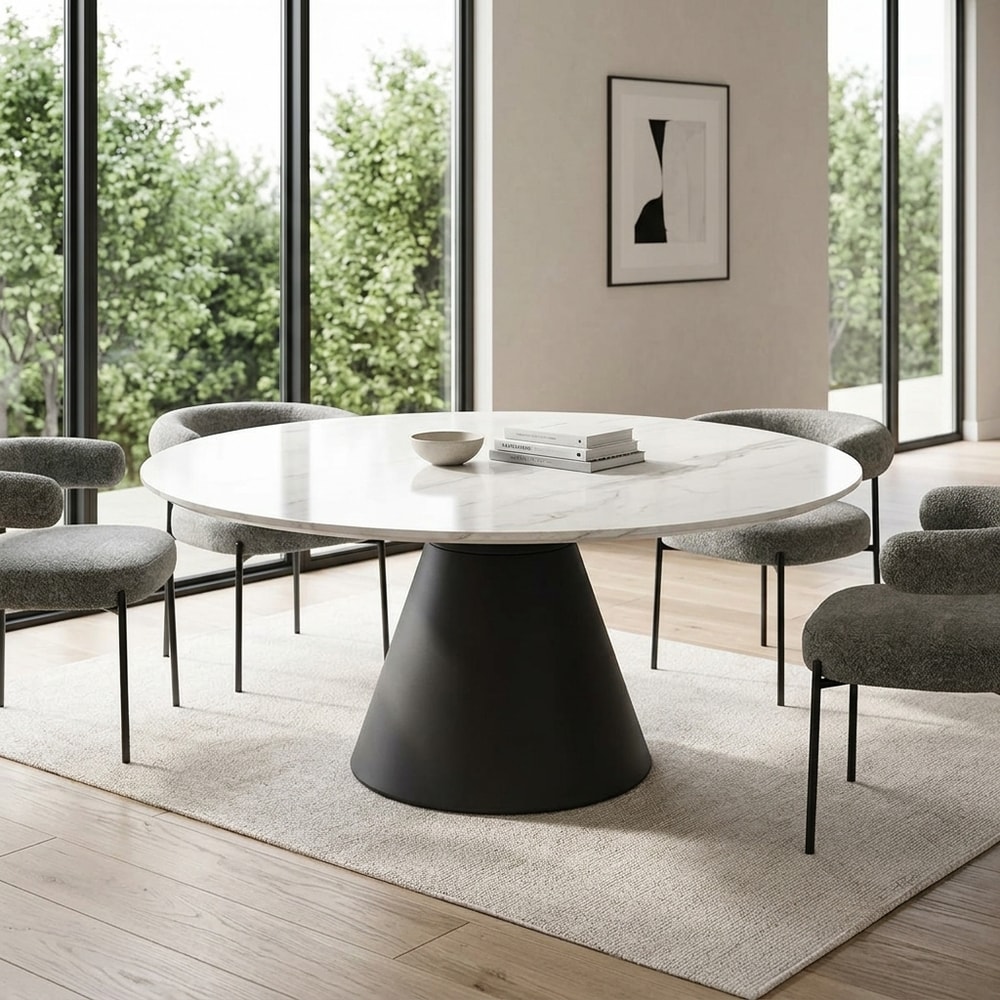 Mesa de comedor redonda cerámica efecto mármol