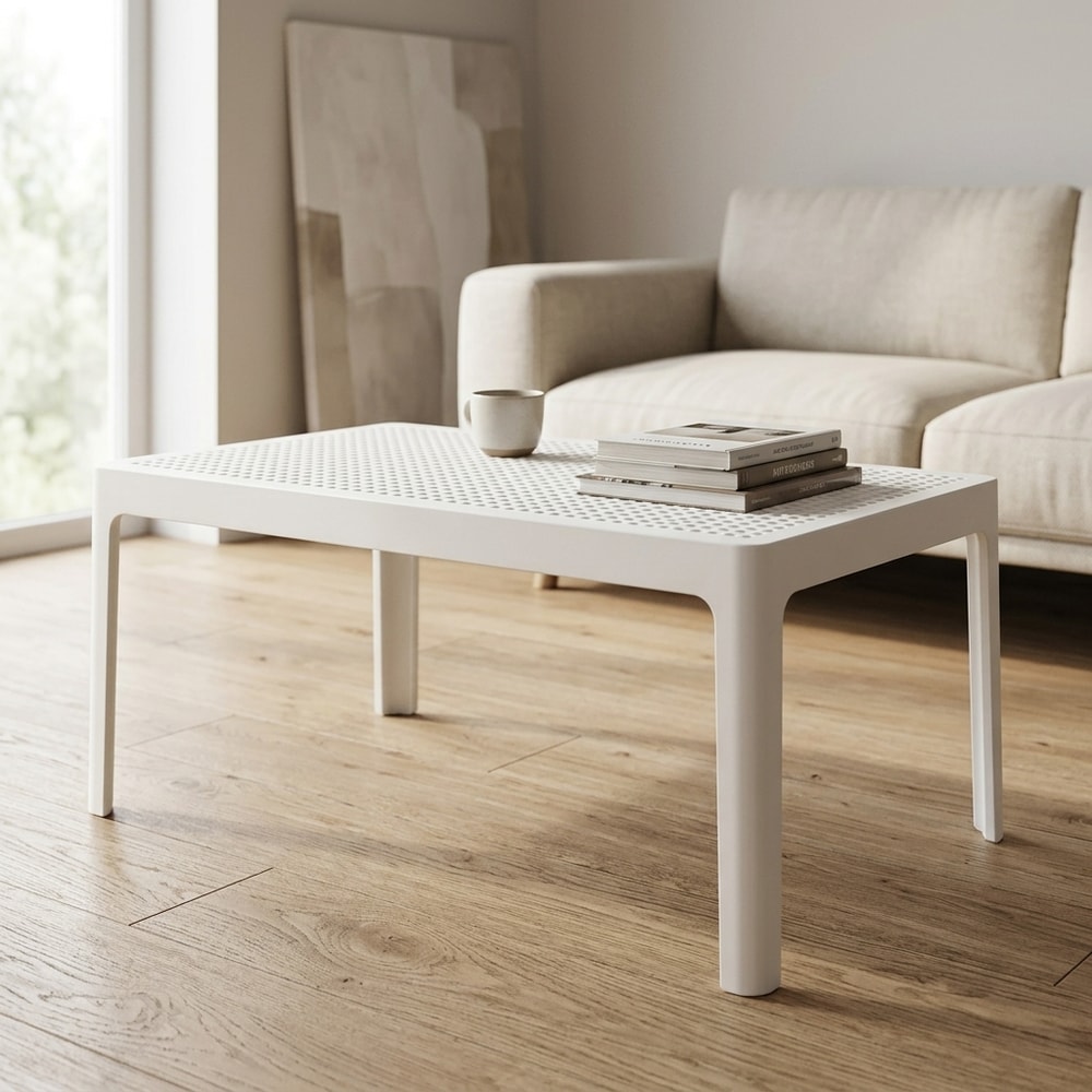 Mesa baja de exterior en polipropileno blanco