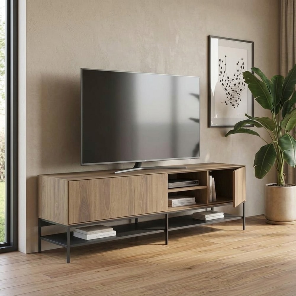 Mueble de TV Estilo Industrial Roble y Metal