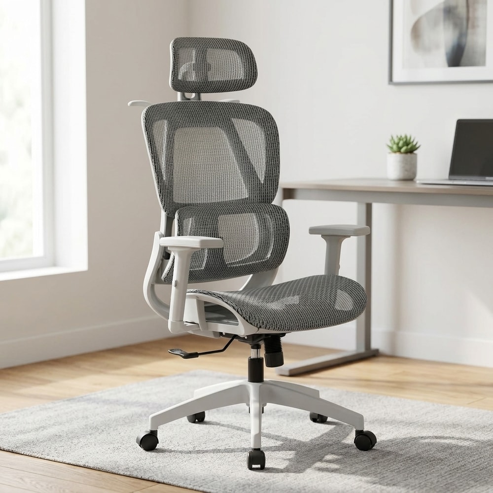 Silla de despacho ergonómica giratoria gris