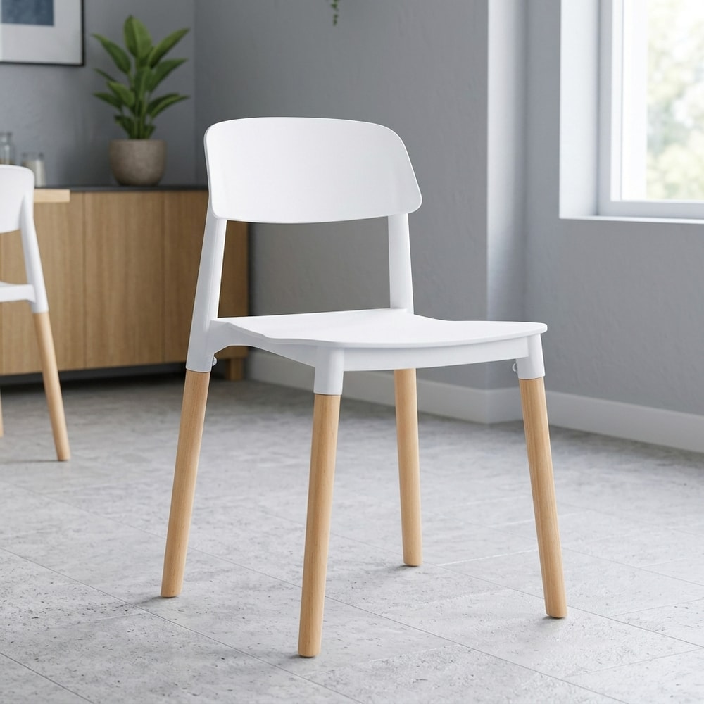 Silla de comedor apilable madera y blanco