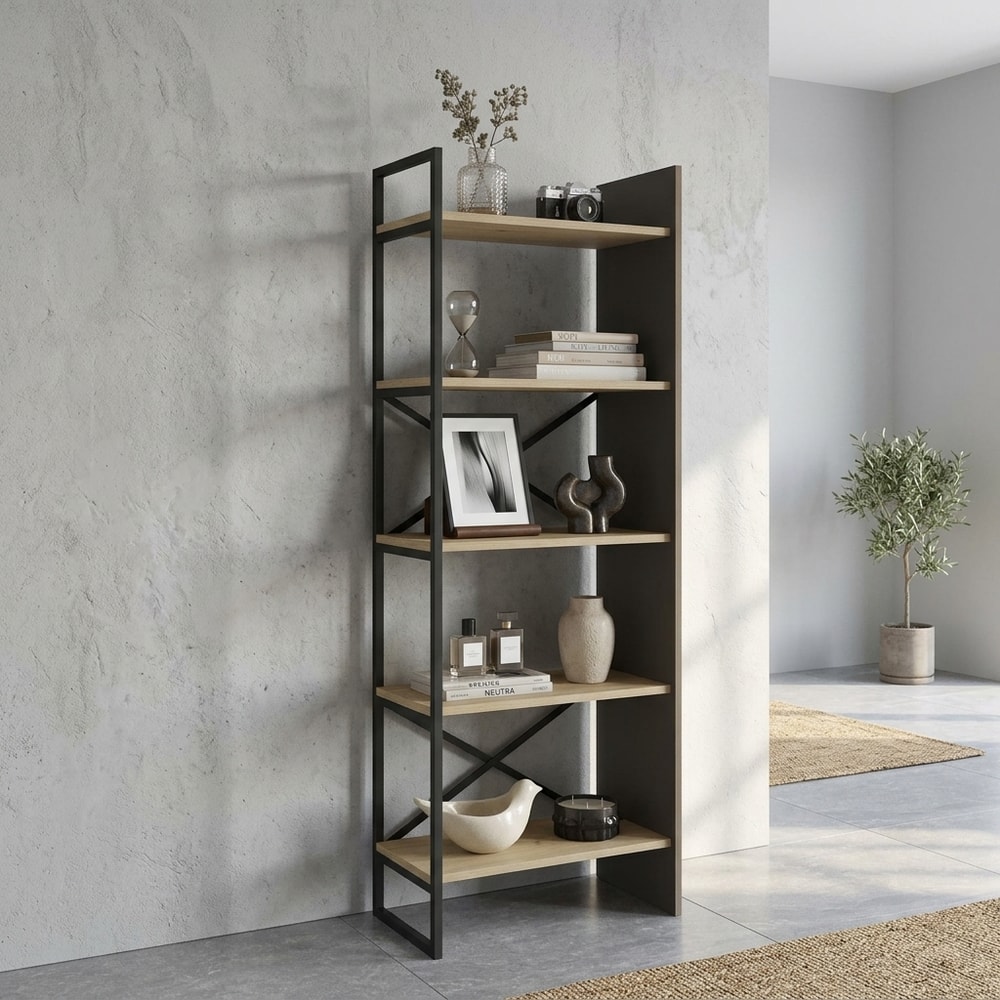 Estantería Moderna de Diseño Roble y Negro
