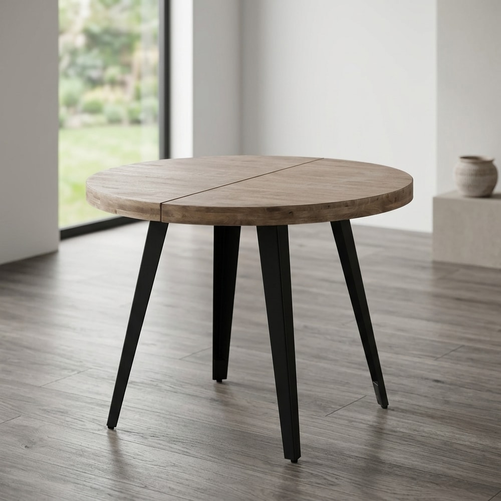 Mesa de comedor redonda extensible roble y negro
