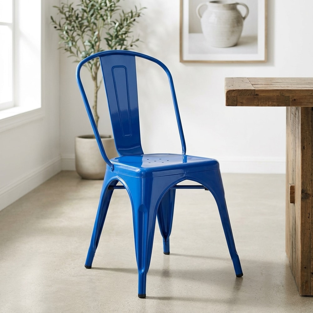 Silla industrial de acero azul apilable