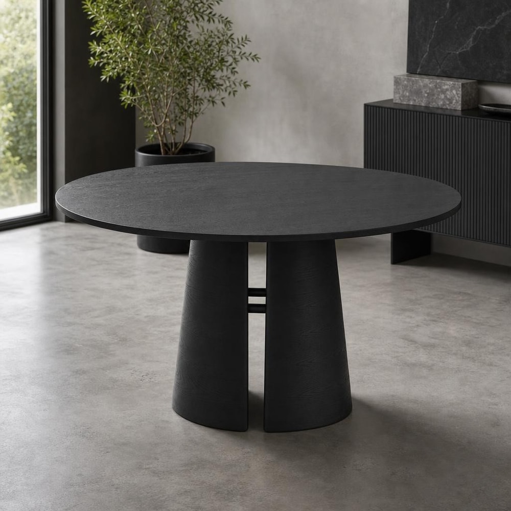 Mesa de comedor redonda negra con base central