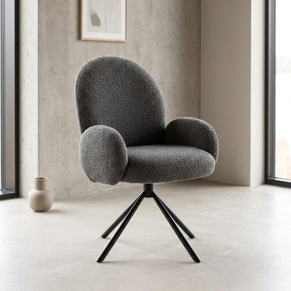 Silla de comedor giratoria gris oscuro bouclé