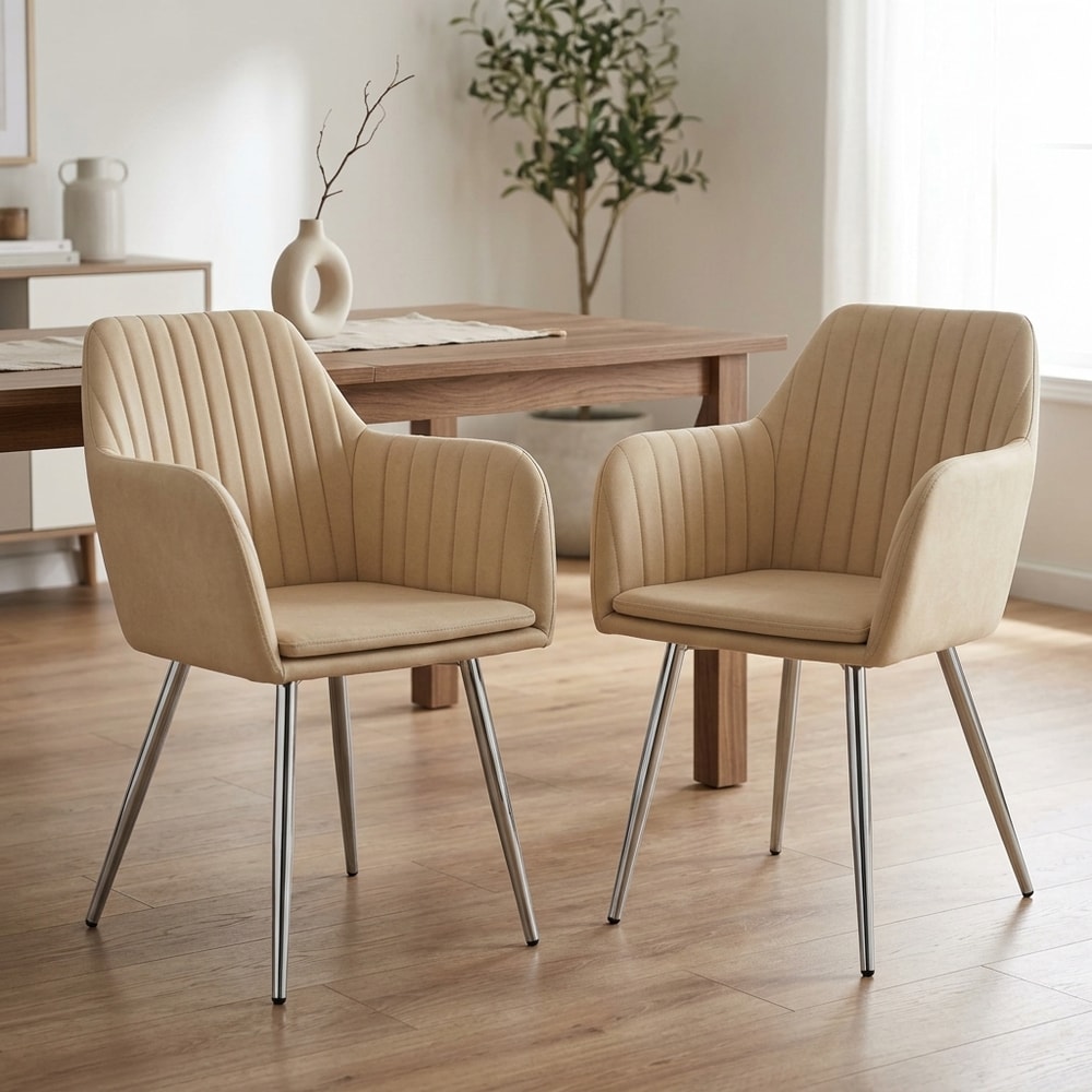 Pack 2 Sillas Comedor Tapizadas Crema