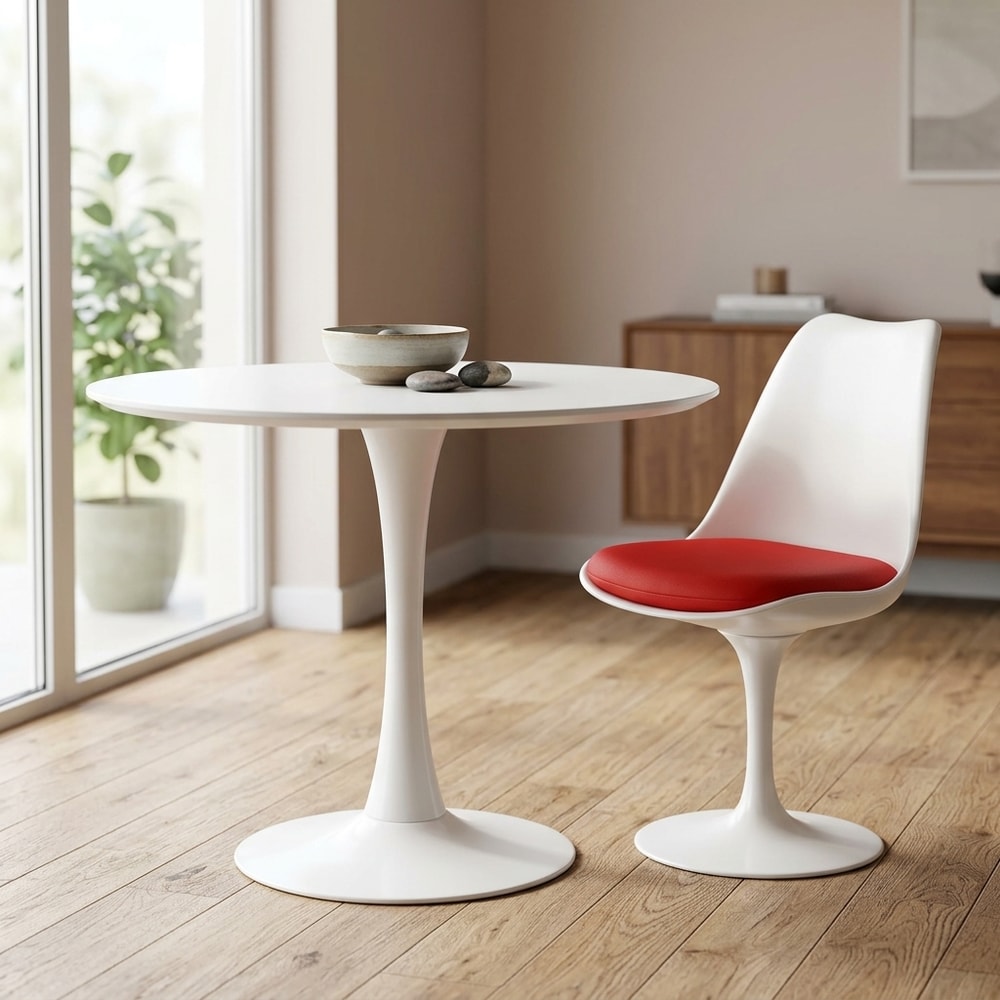 Mesa de comedor redonda lacada en blanco