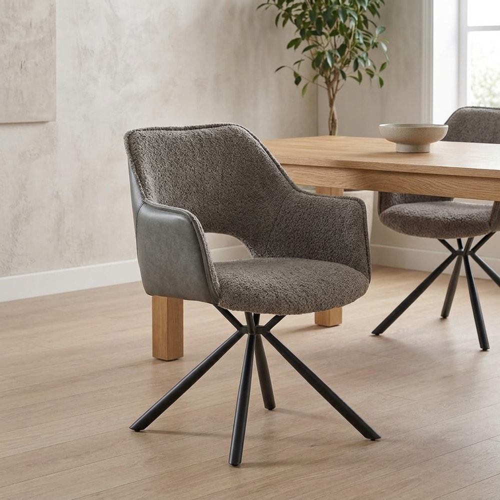 Silla con Reposabrazos Tapizada en Gris y PU