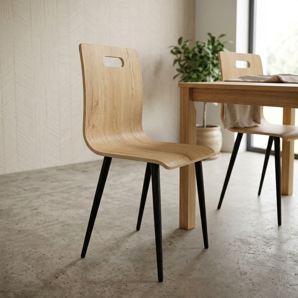 Silla Comedor Asiento Roble Patas Negras
