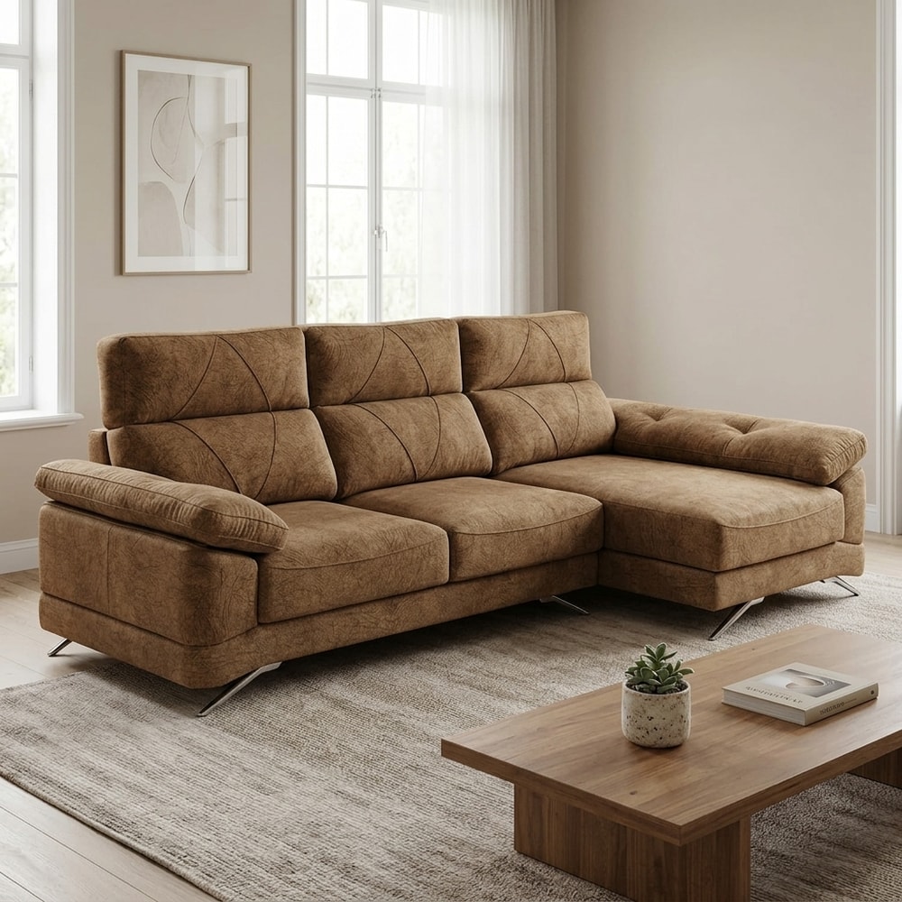 Sofá chaise longue 3 plazas camel reclinable