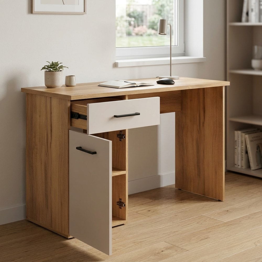 Escritorio con cajón y puerta en tono natural