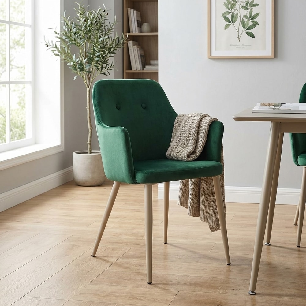 Sillón de Terciopelo Verde con Reposabrazos