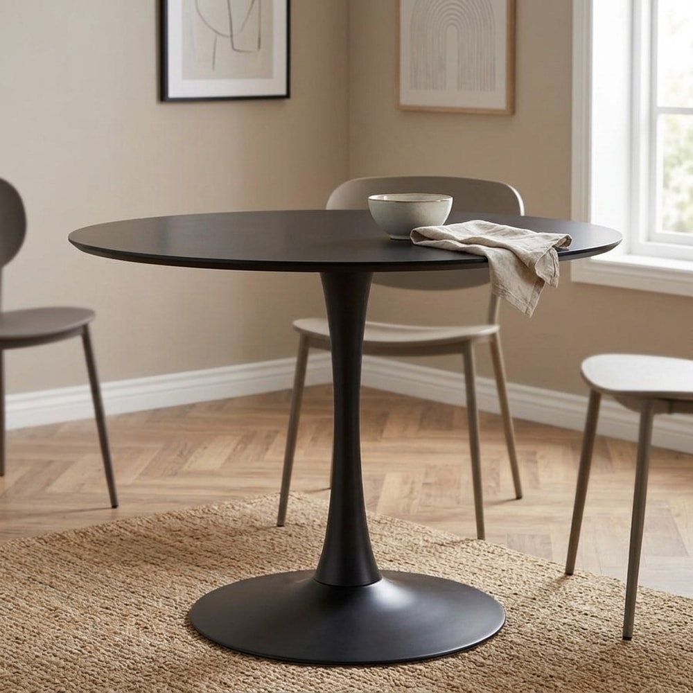 Mesa de comedor redonda negra de diseño moderno