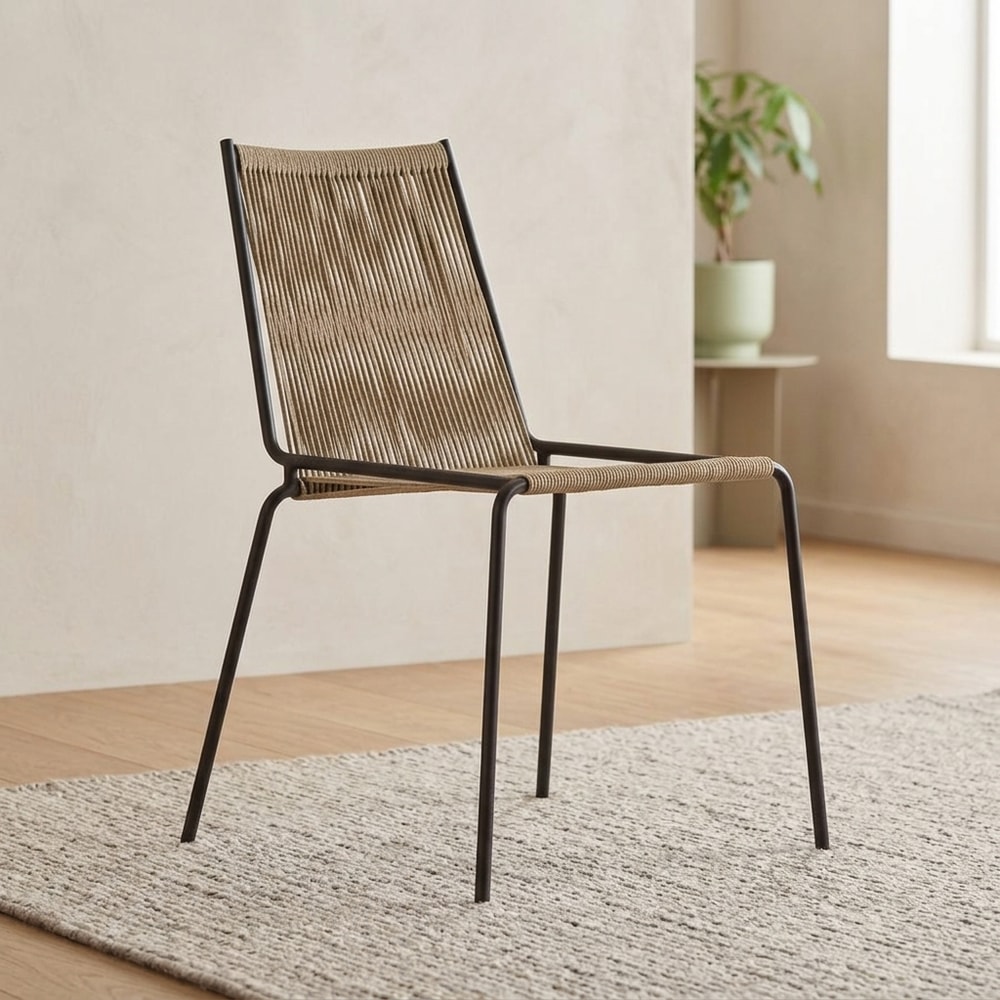 Silla de exterior con asiento de cuerda beige