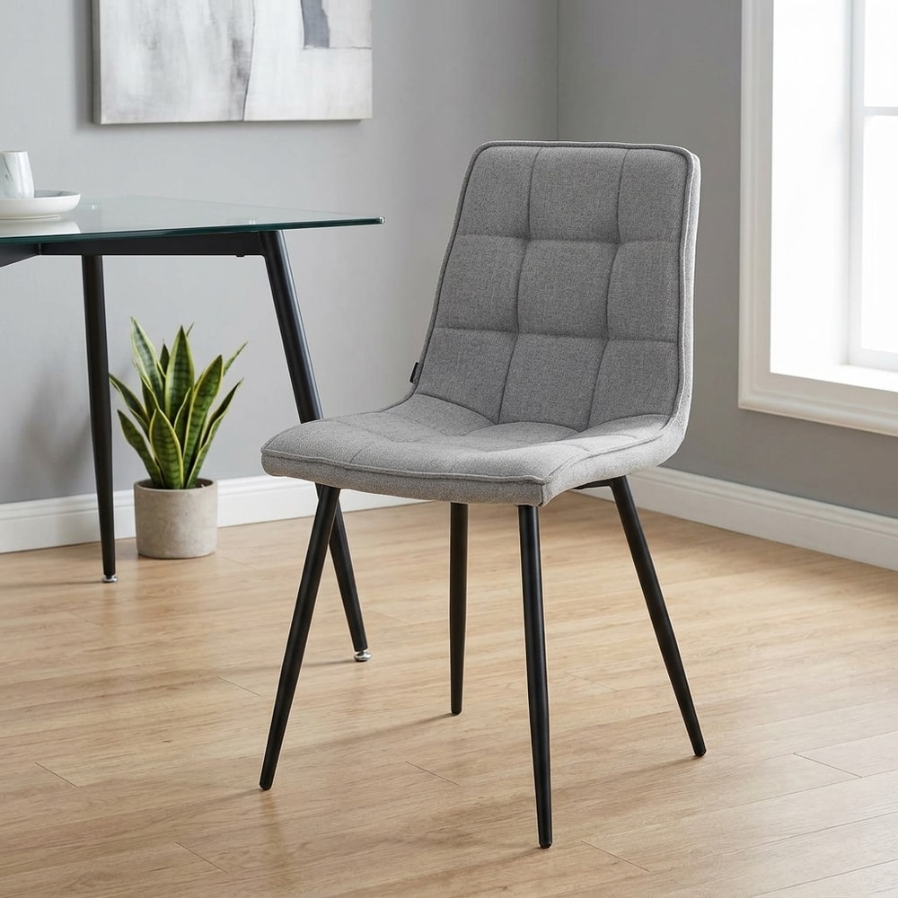 Silla de comedor tapizada gris con patas de metal