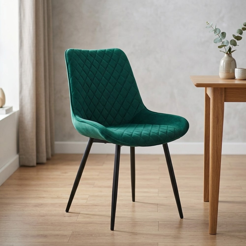 Silla de comedor en terciopelo verde y metal