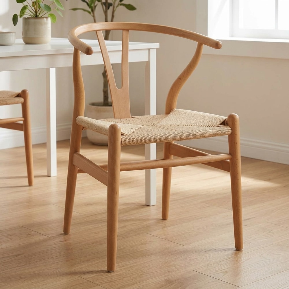 Silla de comedor madera y asiento ratán
