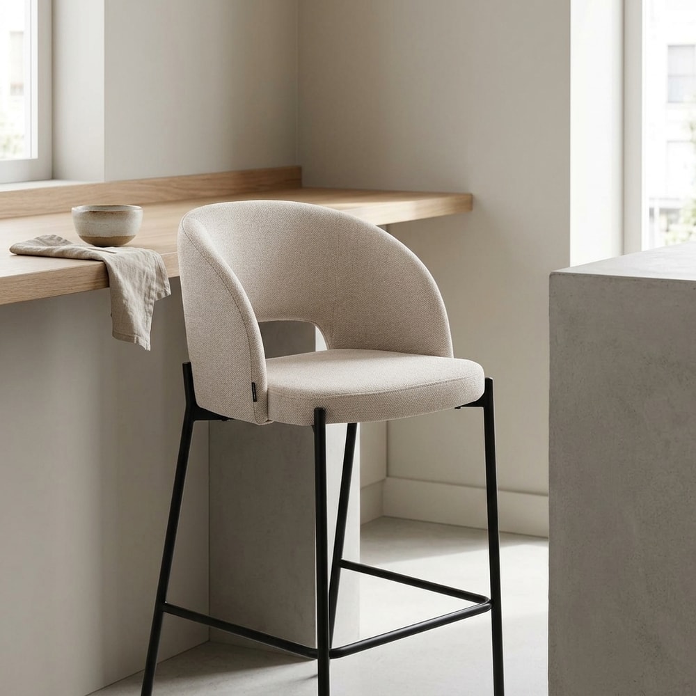 Taburete Alto Tapizado Beige con Respaldo