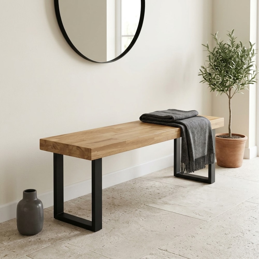 Banco comedor industrial de madera y metal
