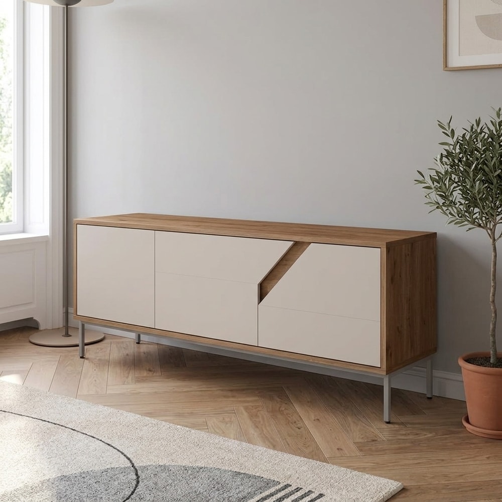 Mueble de TV moderno beige con 3 puertas