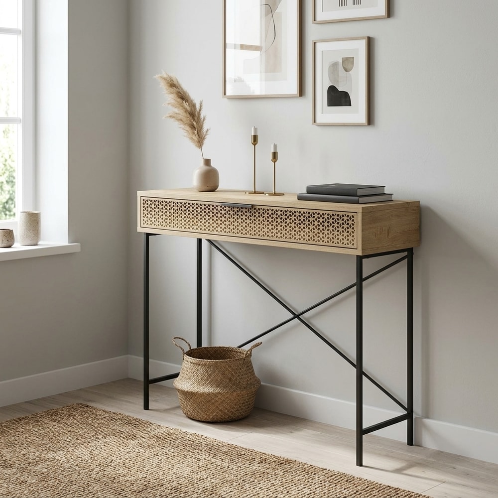Consola Recibidor con Cajón Roble y Metal