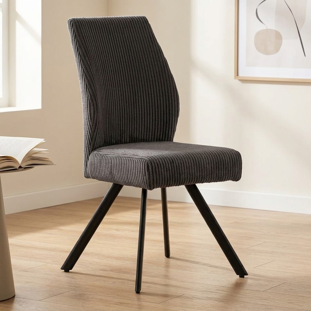 Silla de comedor tapizada en pana gris oscuro