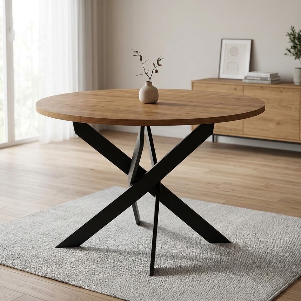 Mesa de comedor redonda con patas negras