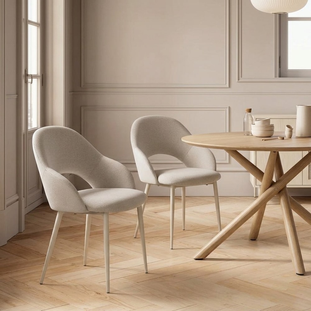 Silla de comedor tapizada beige diseño moderno
