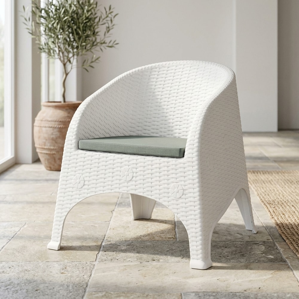 Sillón de jardín apilable blanco con cojín gris