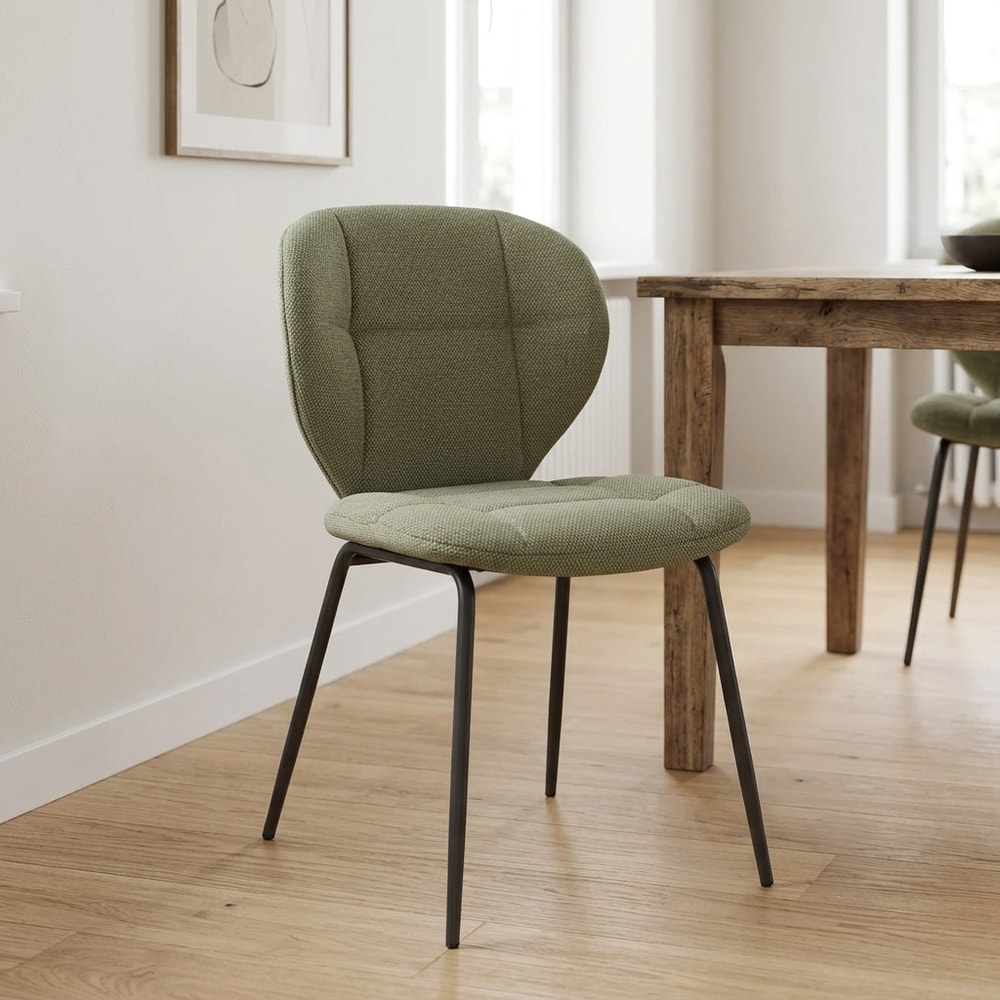 Silla de comedor tapizada en tejido verde