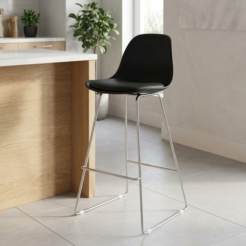 Taburete alto negro con asiento de similpiel