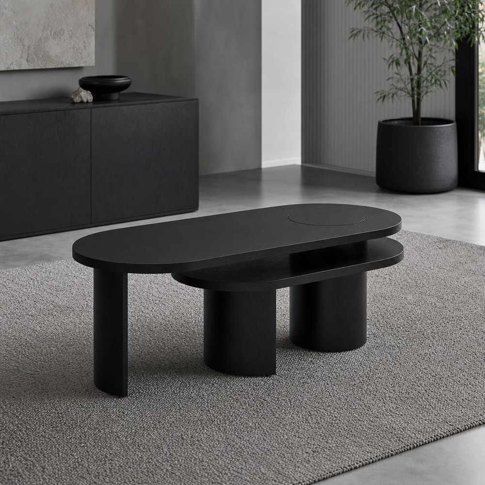 Mesa de centro negra con doble superficie