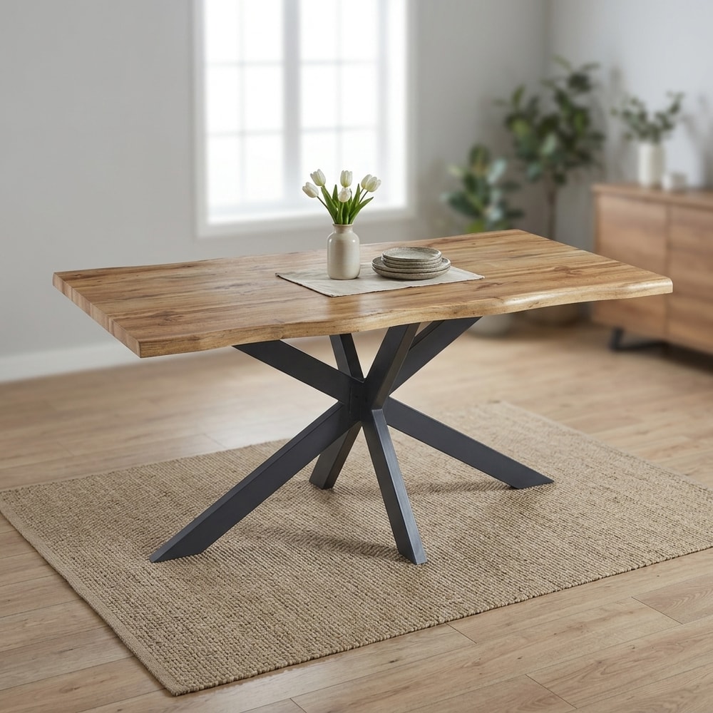 Mesa de comedor industrial nogal y metal negro