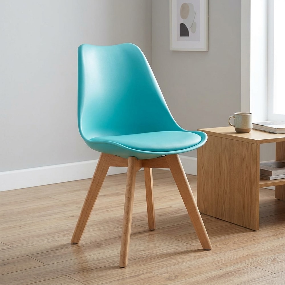 Silla de comedor turquesa con patas de madera