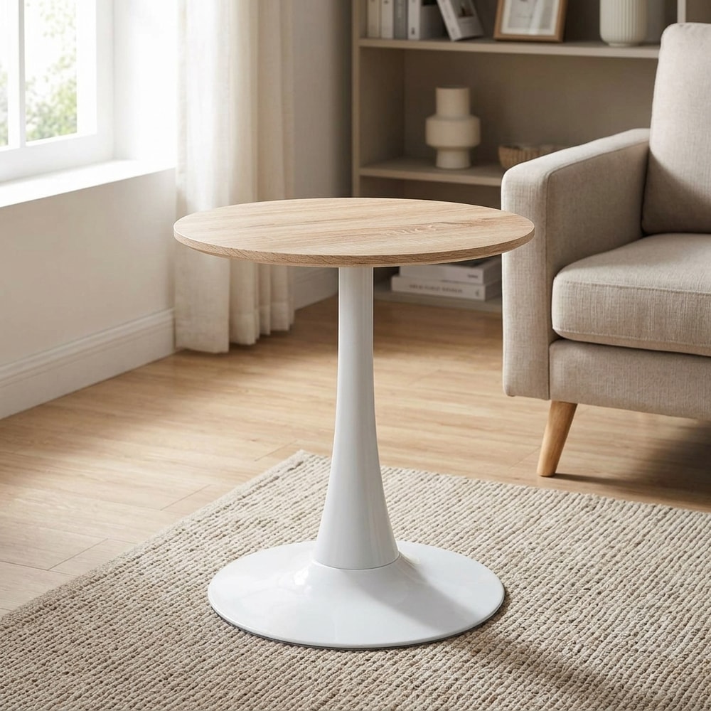 Mesa auxiliar redonda blanca y madera