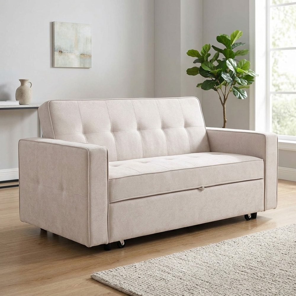 Sofá Cama 2 Plazas Beige con Apertura Clic-Clac