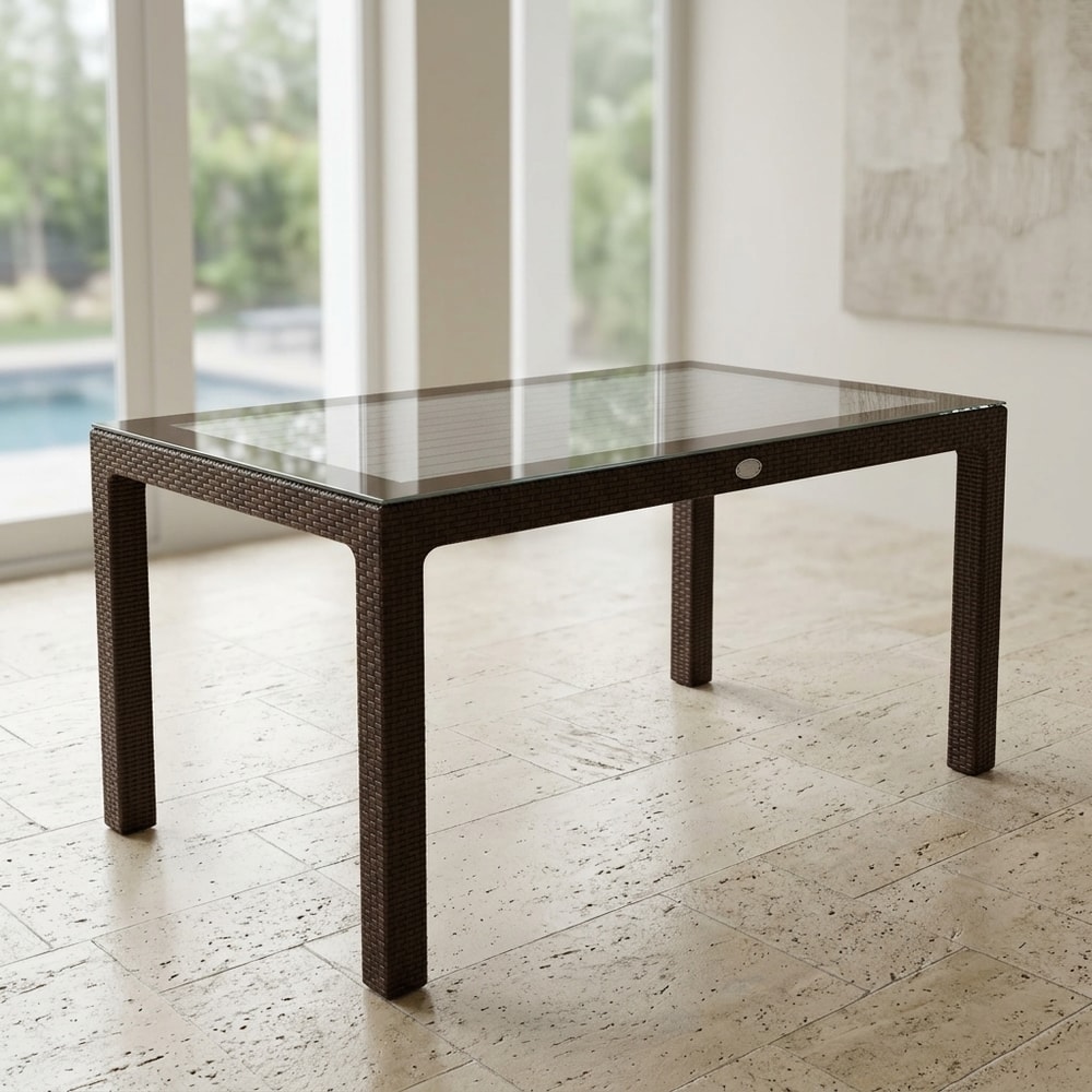 Mesa de exterior efecto rattán y cristal