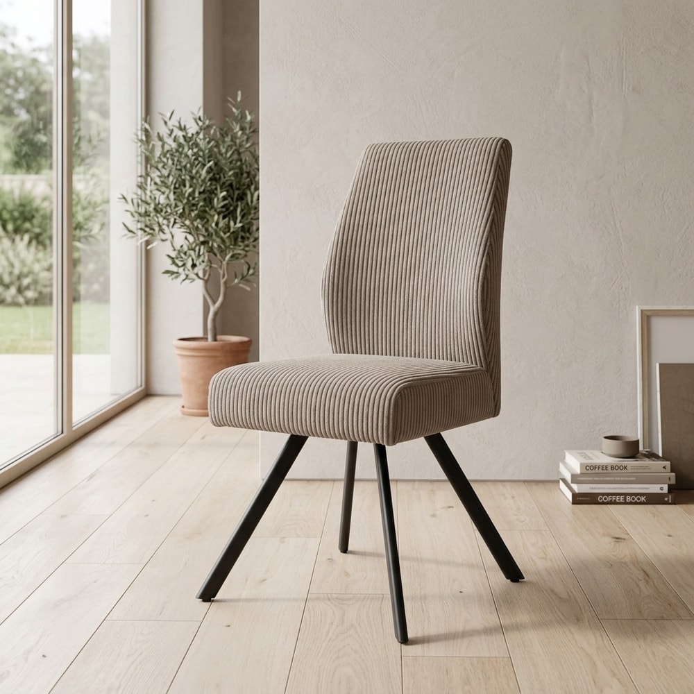 Silla de comedor tapizada en pana gris claro